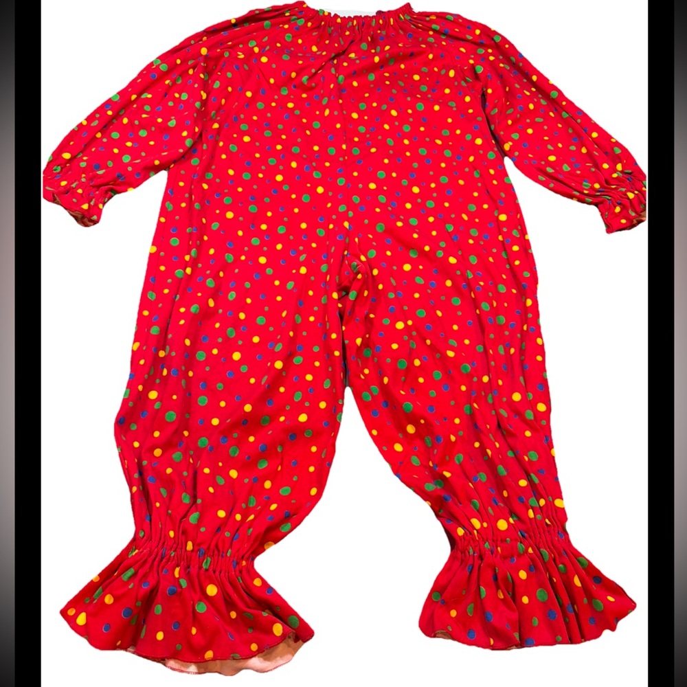 RED CLOWN COSTUME KIDS colorful dots Homemade Clown Suit HANDMADE 42” Chest FUN